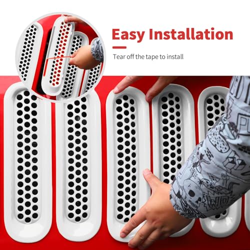 Image of Mesh Grille Grill Insert+Headlight Turn Light Cover Trim Fit for 2007-2018 Jeep Wrangler JK JKU(White,Style A)
