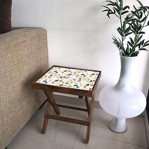 Image of Nutcase Designer Teak Wood Side Table Folding Wooden Bedside Coffee Outdoor Picnic Table - Autumn Leaves 12 x 16