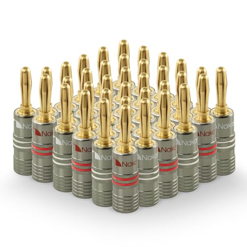 Image of Nakamichi Ultimate Series 24k Gold Plated Beryllium Red Copper Banana Plug 12 AWG - 18 AWG Gauge Size 4mm for Speakers Amplifier Hi-Fi Stereo Receiver Audio Wire Cable Connector 36 Pcs (18-Pairs)