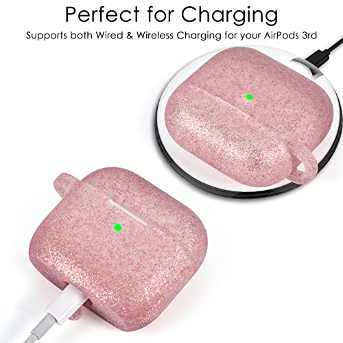 Image of VISOOM Case for Airpods 3 Pink Airpods 3rd Cases 2021 Silicone for iPod 3 Earbuds Case Cover Women Wireless Charging Case with Accessories Girl Bling Keychain for Apple Ear Buds 3rd Generation