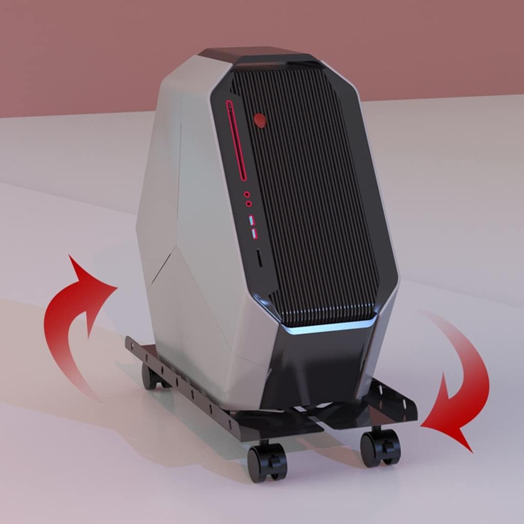 Steel Computer Tower Stand, Adjustable Mobile CPU Stand with Rolling Caster Wheels, Home Office Under Desk PC Holder (Black 48 * 22~32cm)