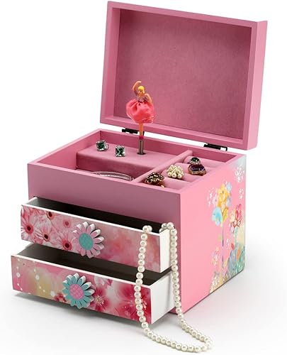 Miniatura 3 de Caja de música de bailarina giratoria de madera rosa con temática floral de 18 notas, muchas canciones para elegir, Twinkle Twinkle Little Star