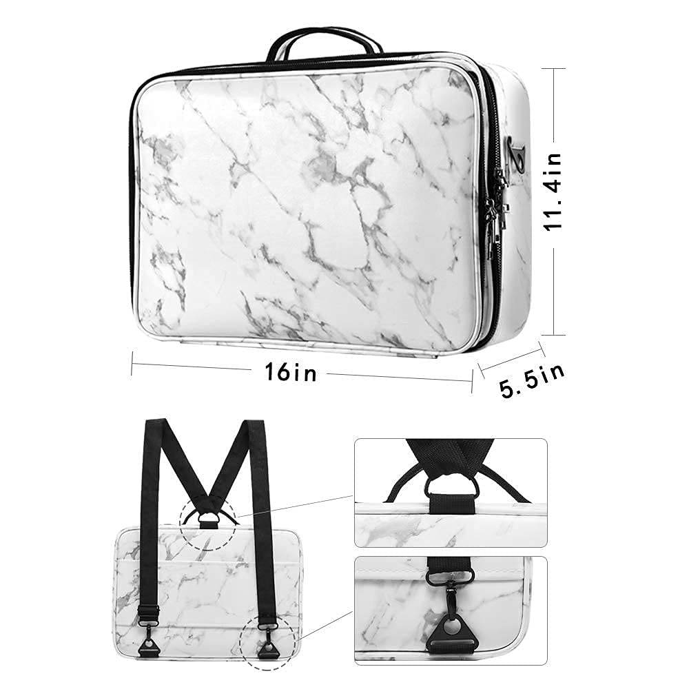 GZCZ Large Travel Makeup Bag PU Leather Cosmetic Case Organizer 16" Professional Makeup Train Case with Adjustable Dividers and Shoulder Strap for Makeup Brushes Toiletry Jewelry Digital Accessories : Beauty & Personal Care