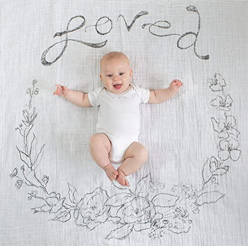 Image of Amazing Baby - Swaddle Studio 3pk - Loved, Floral Milestone & Sensory Muslin Swaddle Blankets, Butterflies and Bitty Flowers - Black & White for Baby's Visual Development