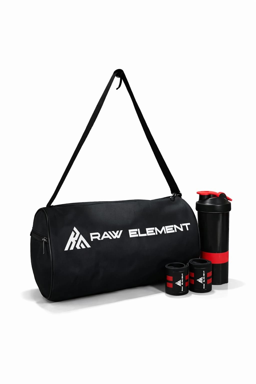 raw element Gym Shaker, Wrist Band & Gym Bag Combo | Fitness Essentials Set for Men & Women | Workout (Black & Red)-picture-43