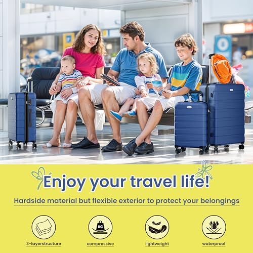 Image of AnyZip Luggage PC ABS Hardside Lightweight Suitcase with 4 Universal Wheels TSA Lock 20 24 28 Inch, DarkBlue, 3 piece set (20 /24 /28), Fashion