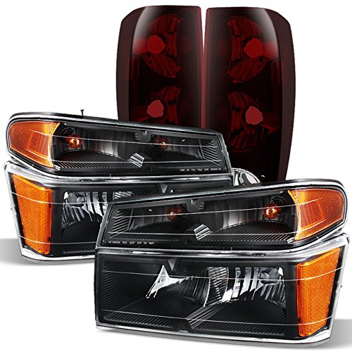 AKKON - For Chevy Colorado|GMC Canyon Black Headlights + Dark Red Tail Lights Left & Right Pair Replacement Set