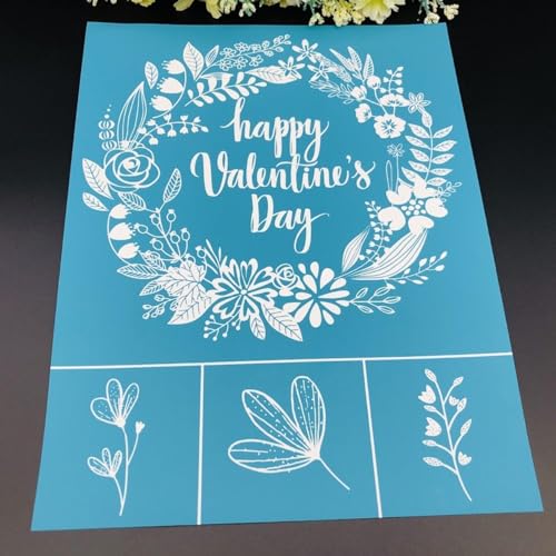 MANGOUSONG Screen Printing Kit,22x28cm Happy Valentine's Day Self-Adhesive Silk Screen Printing Stencil Reusable Mesh Transfer Washable for Painting