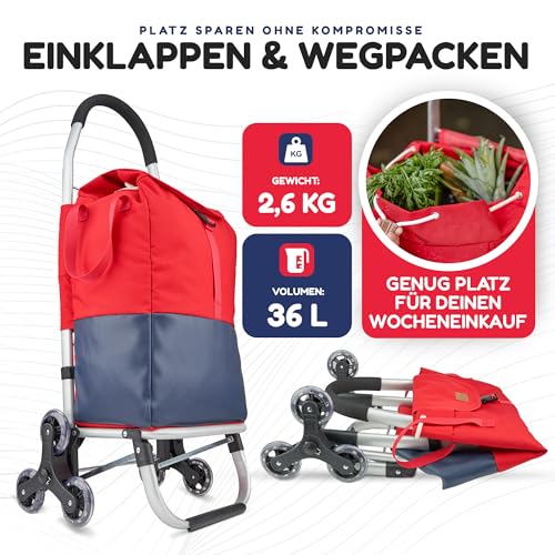 TrayTrol Einkaufstrolley klappbar mit Treppenläufer - Einkaufen ohne Schleppen - Einkaufswagen, Einkaufsroller, Trolley Shopper, Einkaufstasche Rollen, Hackenporsche, Shopping Trolley Bag (rot/blau) – Bild 6