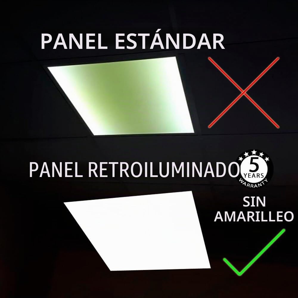 FactorLED Pack x10 Panel LED Slim 60x60cm 48W, Premium Line, NO FLICK, 5280 lúmenes, Drivers Multivatios, Paneles Backlit, IP20, Luz Natural 4000K