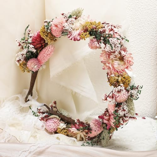 Corona de flores secas para boda estilo moderno rosa miniatura 2