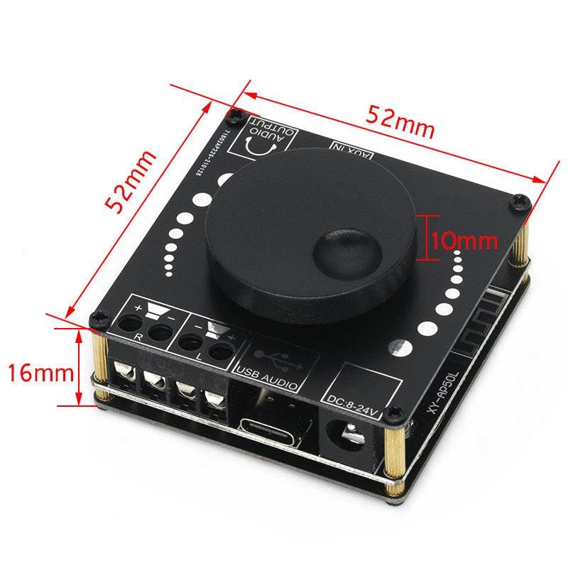 Close-up of XY-AP50L power input and USB audio port