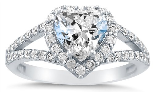 Solid 14k White Gold Heart Shape Solitaire with Round Side Stones CZ Cubic Zirconia Engagement Ring 2.0ct.2