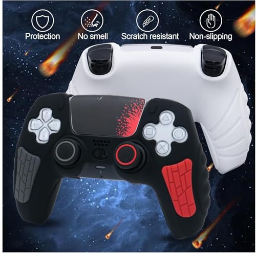 Image of Meyaar PS 5 Controller Cover Case, Anti-Slip Silicone Cover Skin Compatible with PS5 Dual Sense Controller with Thumb Grip Caps, Joystick Protectors (Black and White (2 Pack))