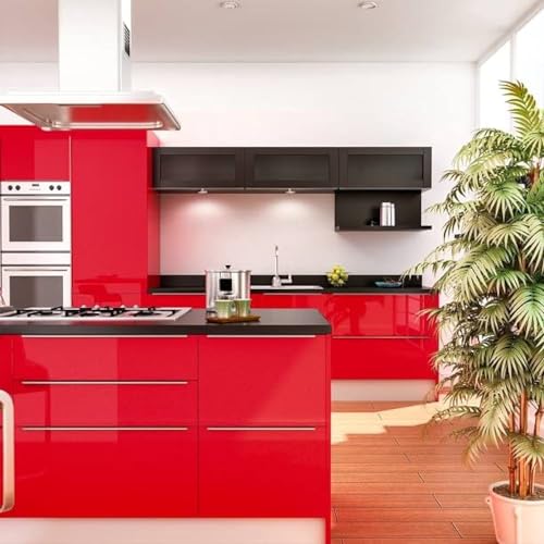 Image of CREON Glossy Red Wallpaper Peel and Stick Vinyl Waterproof Self Adhesive Wall Sticker for Kitchen Countertops, Cupboard, Cabinet, Wardrobe, Bedroom(in 24X96, RED Glossy WP)