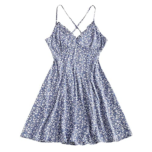 Image of ZAFUL Women's Ditsy Print Puff Sleeve Ruched Mini Mermaid Dress Daisy Floral Off Shoulder Frilled Dress