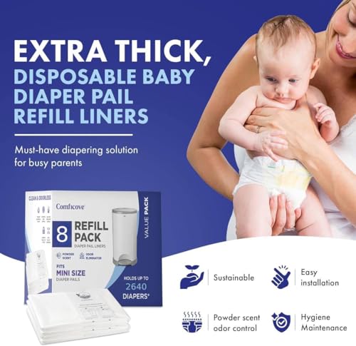 Image of Comficove Refills Compatible with DEKOR MINI Diaper Pails | 8 Pack | Extra Thick Diaper Pail Refill Liners | Fresh Scent | Easy to Replace and Dispose of Diaper Bag | Odorless Baby Diapers Disposal