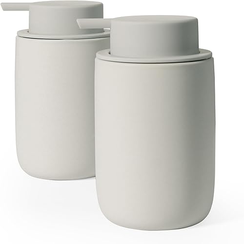 INGOFIN Juego de dispensador de jabón de loción de cerámica, paquete de 2 (12 onzas) dispensador de jabón de manos de baño con bomba, juego de