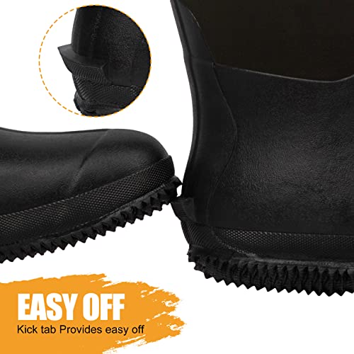 Hunthor Rubber Boots For Men With Steel Shank, 6Mm Neoprene Insulated Rain Boots, Mid Calf Waterproof Rubber Work Boots For Hunting, Gardening, Farming, Fishing (Black, 6) #TOP6
