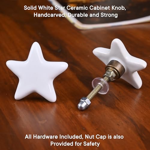 Image of IndianShelf 2 Pieces White Star Ceramic Luxury Drawer Knobs for Kitchen Cabinet Hardware Kids Wardrobe Door Pulls Decorative Dresser Elegant knobs for Kids Room