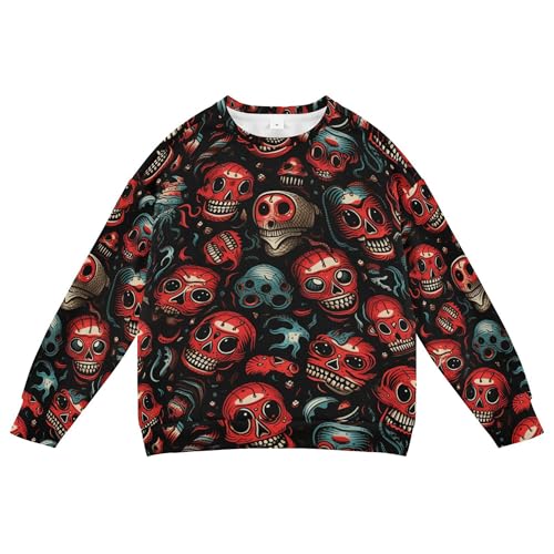 JUNZAN Red Skull Kids Boys Hooded Sweatshirt Long Sleeve Hoodie for Boys Athletic 4T