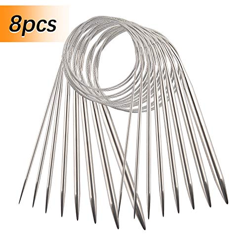AIEX 8pcs Stainless Steel Circular Knitting Needles Set Various Sizes Crochet Knitting Needles