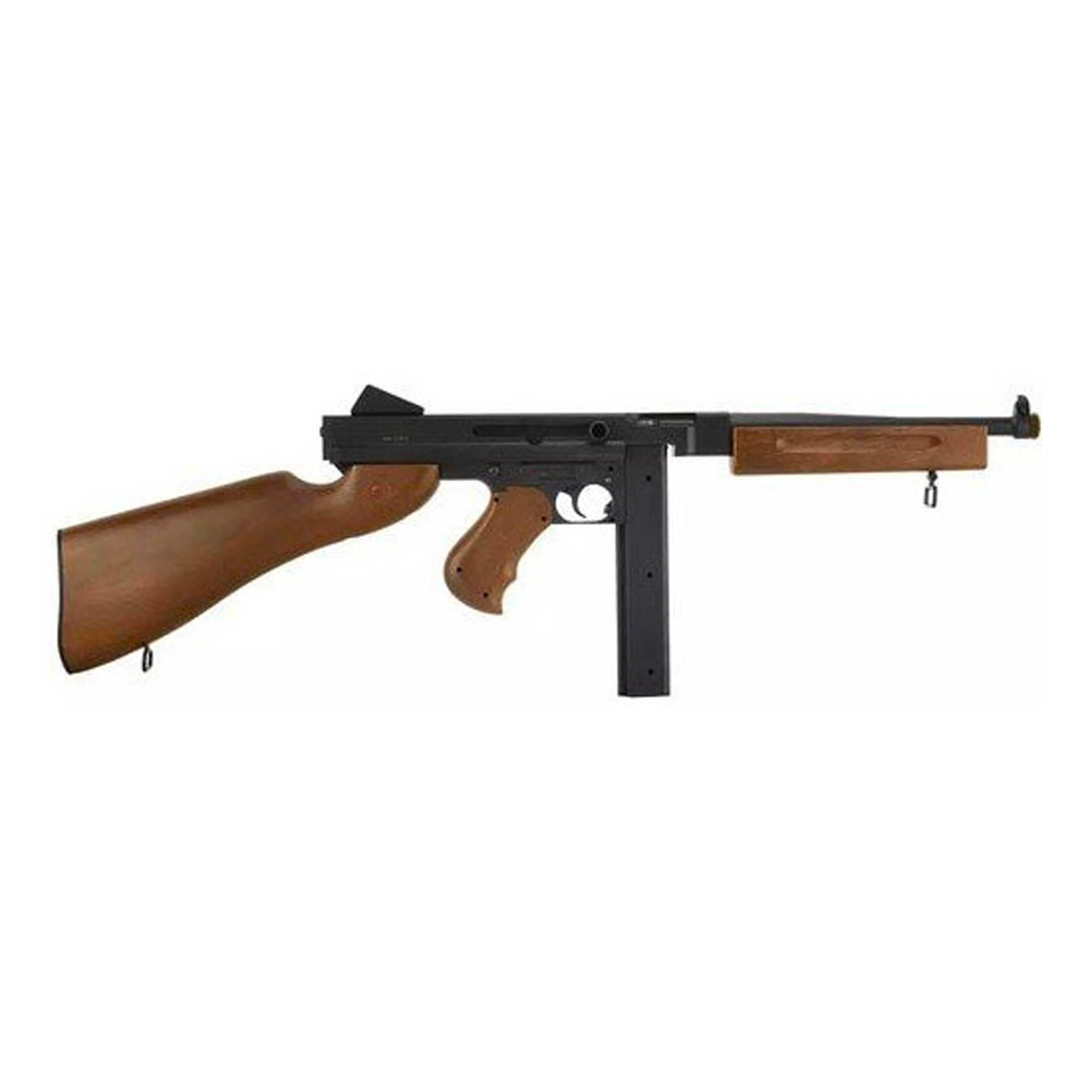 Confezione Fucile Airsoft Modello D98 Stile Chicago/Modello Elettrico/Colori: Nero e Legno/Materiali: plastica ad Alta Resistenza/Potenza 0,5 Joule/Fornito con Accessori