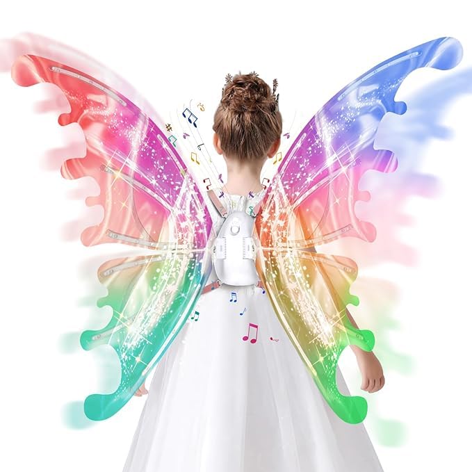 BELOXY Electric Fairy Wings for Girls, Light Up Moving Butterfly Wings with LED Lights and Music, Toy for Kids as Halloween Valentine Birthday Christmas Party Costume Princess Cosplay Dress (Style 2) (B0CY58H8TQ) Amazon Price History, Amazon Price Tracker
