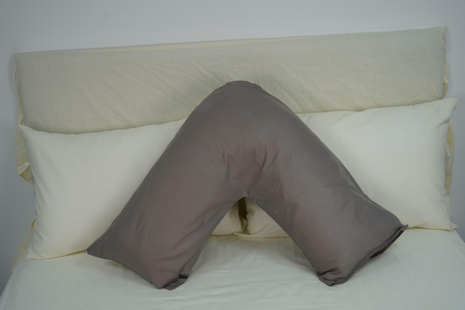 ARLINENS V Shaped Pillow Case Cover -2 Pack Poly Cotton Back Neck & Leg Support in Pregnancy & Maternity V Shaped Full Body Support pillowcases (Grey)