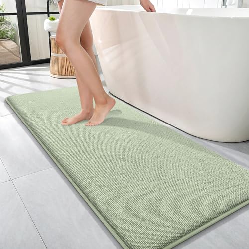 Image of OLANLY Thick Memory Foam Bathroom Runner Rugs 47x17, Extra Soft Absorbent Long Bath Rug, Quick Dry, Non-Slip, Machine Washable Bath Mat for Bathroom, Tub and Shower, Home Decor Accessories, Sage Green