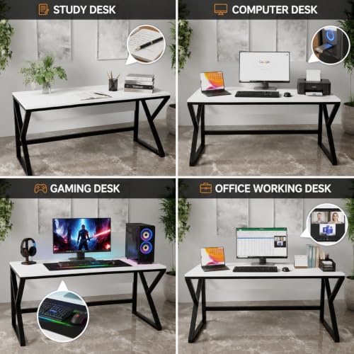Image of Riyan Luxiwood Alden White Computer Table in Engineering Wood for Home & Office, Simple Style Desk, Scratch Resistance Surface, Easy to Assemble, Study Table for Kids (Size-120 X 60 X 75 Cm)