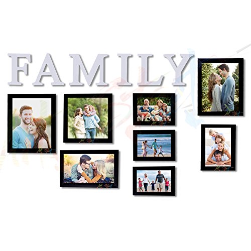 Image of Art Street - FAMILY FIRST set of 8 black wall photo frame with PVC FAMILY