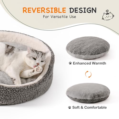MEWOOFUN Cat Beds for Indoor Pets - Large Round Soft Double-sided Mat, Washable for Cats & Small Dogs, Grey - Image 3