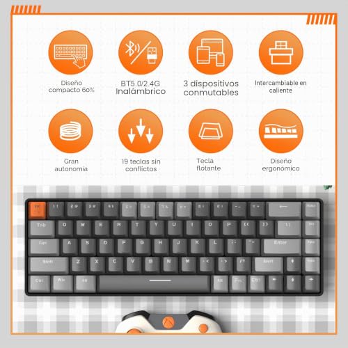 Teclado mecánico inalámbrico de 68 teclas gris oscuro K68 layout americano 2