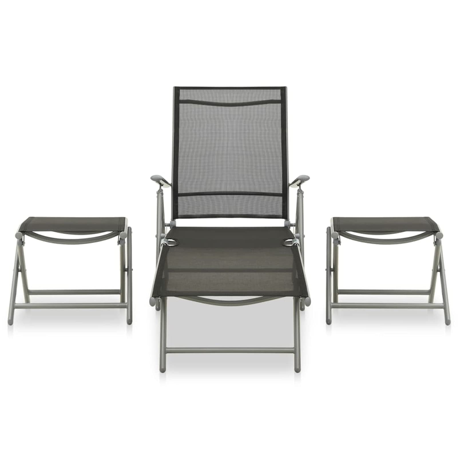 Set Divani da Giardino 3 pz in Textilene e Alluminio Argento,Sdraio da Giardino Pieghevoli, Lettino Prendisole in Alluminio e Textilene