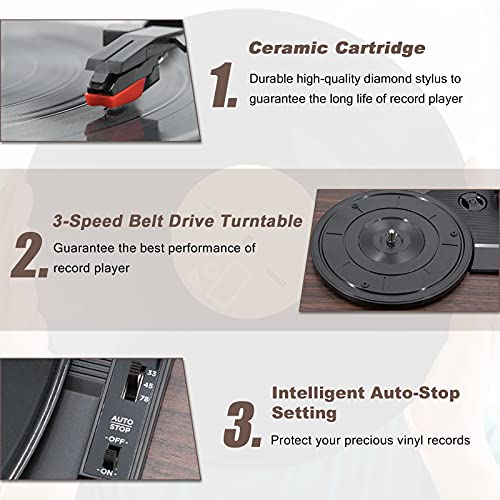 Lp&No.1 Bluetooth Vinyl Record Player With External Speakers, 3-Speed Belt-Drive Turntable For Vinyl Albums With Auto Off And Bluetooth Input #TOP4