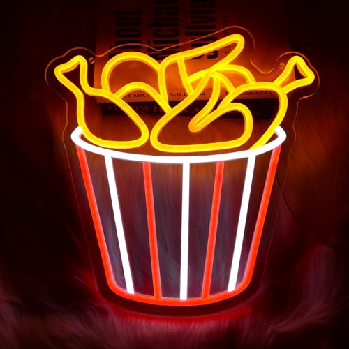Image of Deep-Fried Chicken Neon Light Sign Chicken Bucket LED Sign inch13.4x12.8 inchFake Food Model Bright Lamp for Fast Food Shop Restaurant Kitchen Home Party Decoration Display Photography Props