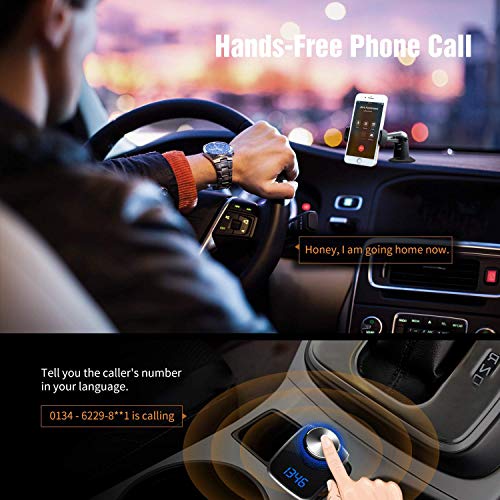 Trekpow F10 Bluetooth FM Transmitter for Car-Wireless Bluetooth 4.2 in-Car Radio Adapter Car Kit with Handsfree Calling, 3 USB Ports, LED Display, Support TF Card, U-Disk, AUX Output