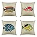 Hengjiang Lot de 4 Housses de Coussin rétro en Coton et Lin Motif Vie Marine