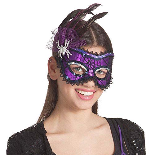 Boland 00299 Venezia Mask with Spider Web and feathers, Purple, Unica - Image 2
