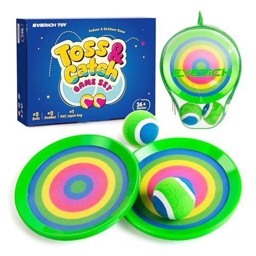 Image of EVERICH TOY Toss and Catch Ball Game Set, Upgraded Sticky Paddle Ball Set for Kids & Toddlers, Sturdy & Water-Resistant Outdoor Backyard Beach Pool Toy, Birthday Gift for Boys Girls Ages 3-12