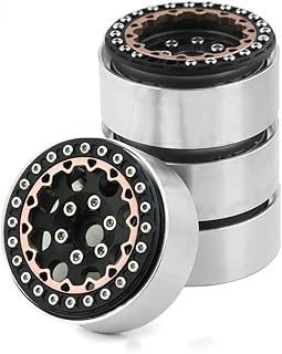 Chanmoo 1.9 RC Beadlock Wheels Hubs Aluminum Rims 12mm Hex for 1/10 Scale Crawler Car Axial SCX10 90046 TF2 Tamiya CC01 D90 AXI03007 RC4WD Redcat Gen8 Traxxas TRX4 1.9 Inch Tires 4PCS (Black)