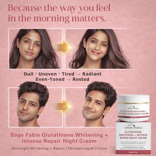 Image of Glutathione Whitening + Intense Repair Night Cream | Overnight Radiance With Niacinamide, Vitamin E, Shea Butter, Allantoin & Coconut Oil (30 ml)| For Men and Women.
