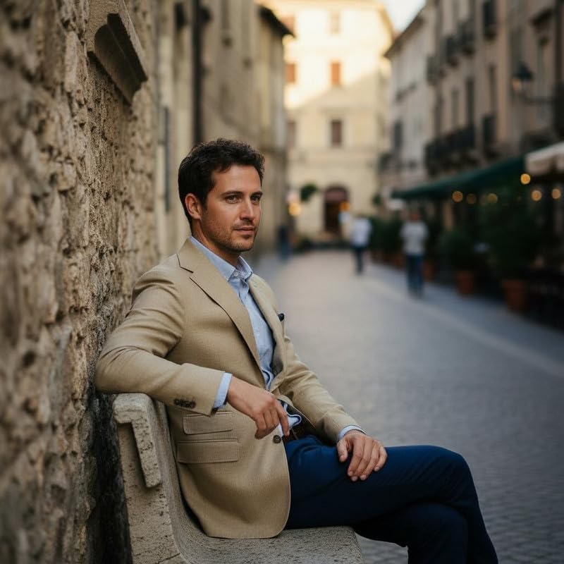 Men's Suit Blazer Notched Lapel 2 Button Suit Jacket with Asymmetric Pockets Business Commute Versatile