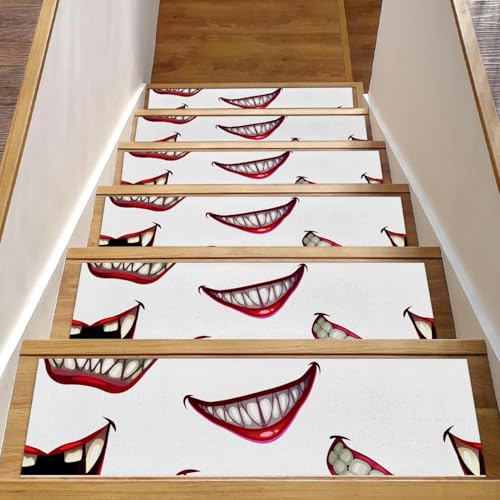 Alfombras para peldaños de madera Scary Red Lips de 8x30 pulgadas 2