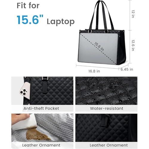 Image of Crewer Elegant Work Bag with Lunch Compartment - Laptop Tote Bag with Lunch Box Section, Office Bag with Insulated Lunch Storage - Stylish Quilted Shoulder Bag for Women.