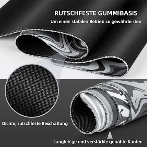 LeKuni Grote XXL muismat, gamer muismat met randnaden, kantooraccessoires, antislip rubberen basis oppervlak, 900 x 400 mm, grijs - Afbeelding 4
