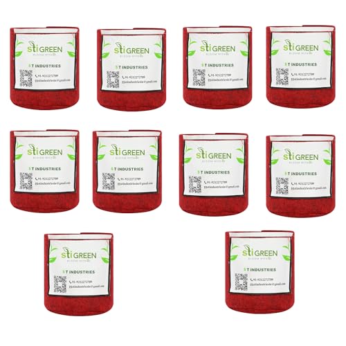 Image of Geo Fabric Grow Bags for Plants 4X4 Inch (Pack of 10) | 400 GSM Heavy Duty UV-Protected Round Maroon Colour Plant Bags for Terrace and Vegetable Gardening | Strong & Reusable|