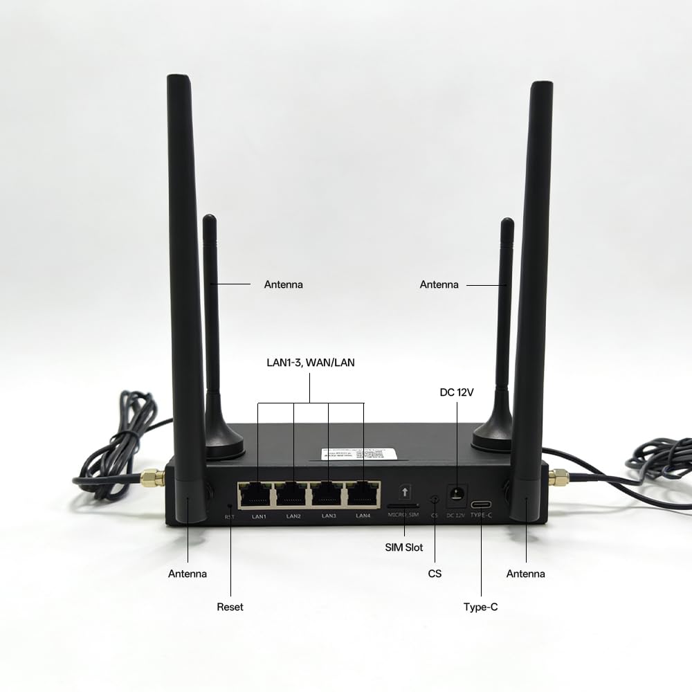 Routeur industriel 4G LTE avec 4 ports Ethernet, passerelle WiFi 4G débloquée pour système d'alimentation solaire, routeur IoT avec boîtier en métal robuste, surveillance à distance pour caméras IP et