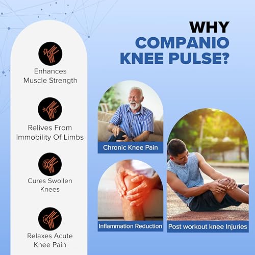 Image of COMPANIO Cordless Knee Massager with TENS for Men & Women - 30 Adjustable Intensity Levels, 3 Modes - Relief from Knee Pain, Joint Pain, Swelling & Arthritis - Rechargeable, Portable - Muscle /Nerve Stimulator with Electrode Gel - No Side Effects - Physiotherapy, Massage & Cramps Therapy